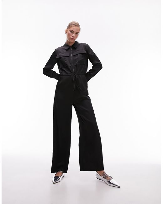 TOPSHOP White Satin Cargo Jumpsuit