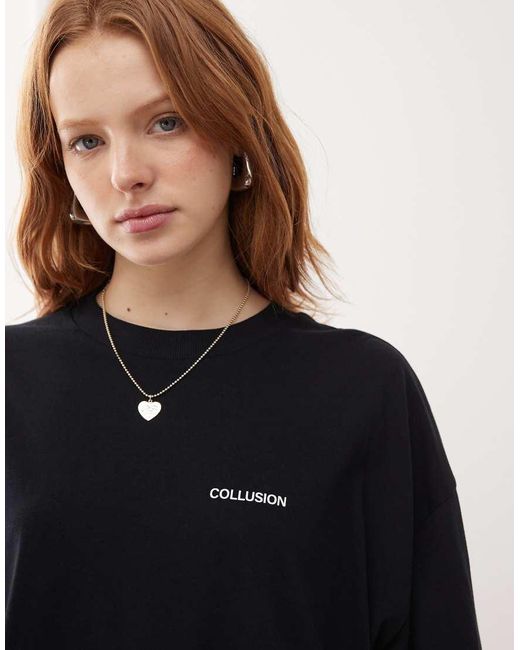 Camiseta Negra Extragrande Con Estampado De Coordenadas De Collusion de color Black
