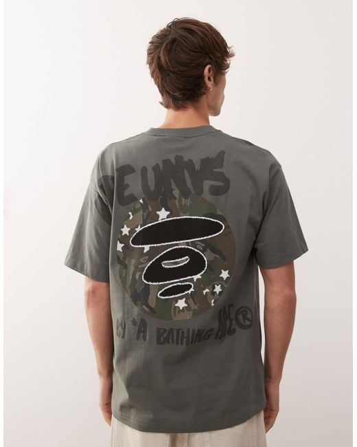 Aape by a bathing ape - t-shirt coupe carrée imprimé à l'avant et au dos - kaki Aape By A Bathing Ape pour homme en coloris Gray