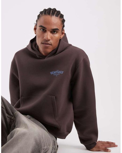 ASOS Purple Heavyweight Scuba-style Fabric Oversized Boxy Hoodie With Text Graphic for men