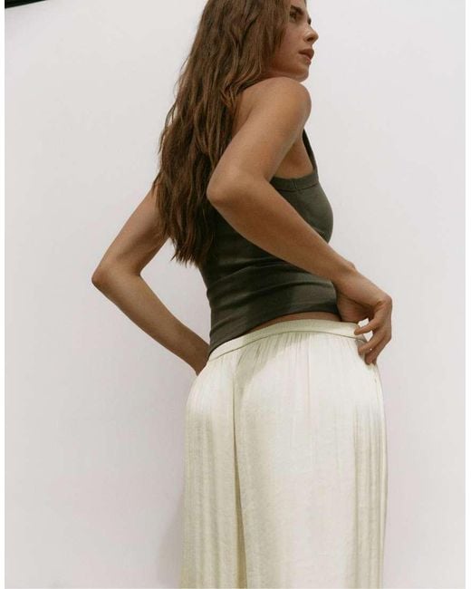 Pull&Bear White Satin Wide-leg Trousers