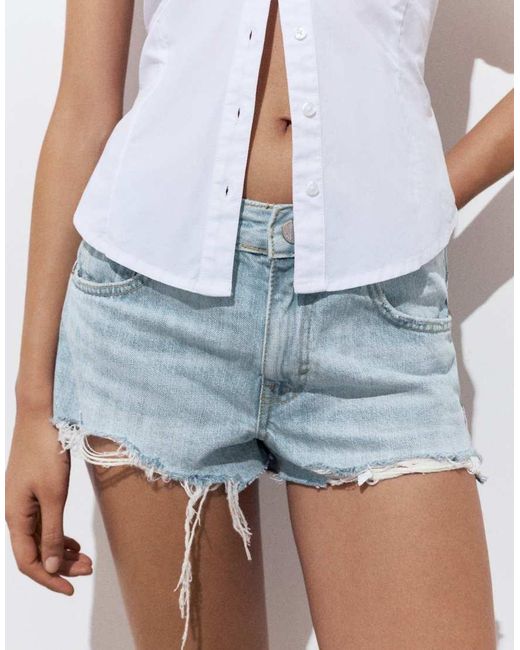 Pull&Bear Mini Gescheurde Denim Short in het White