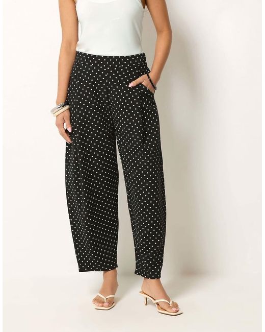 PixieGirl Black Petite Polka Dot Barrel Leg Trousers