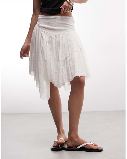 Weekday White Pleated Asymmetric Cut Midi Skirt
