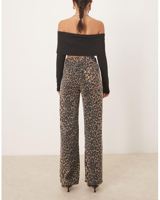 Brave Soul Natural Leopard Print Wide Leg Jeans