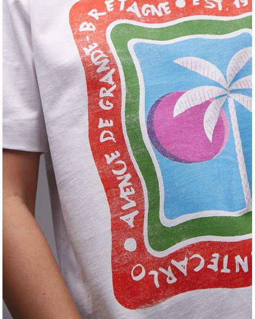 Camiseta Blanca Con Estampado Gráfico Vacacional "Eden Roc" De Punto Liso De TOPSHOP de color Gray