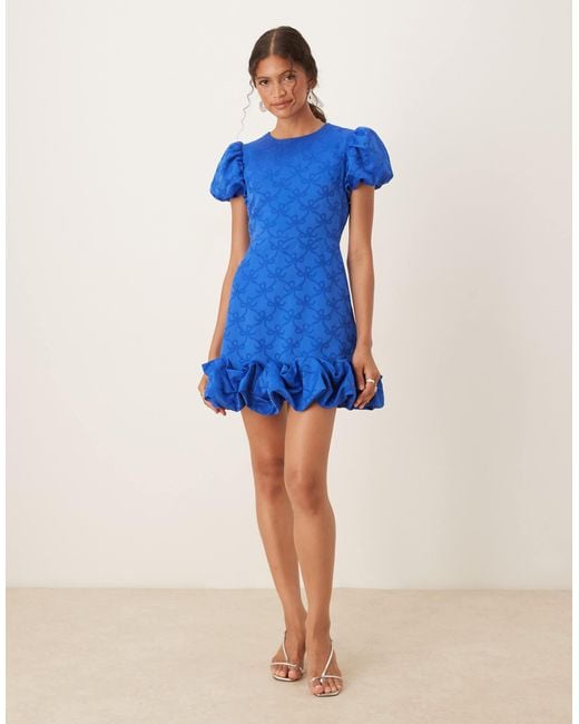 Sister Jane Blue Puff Sleeve Bubble Hem Mini Dress