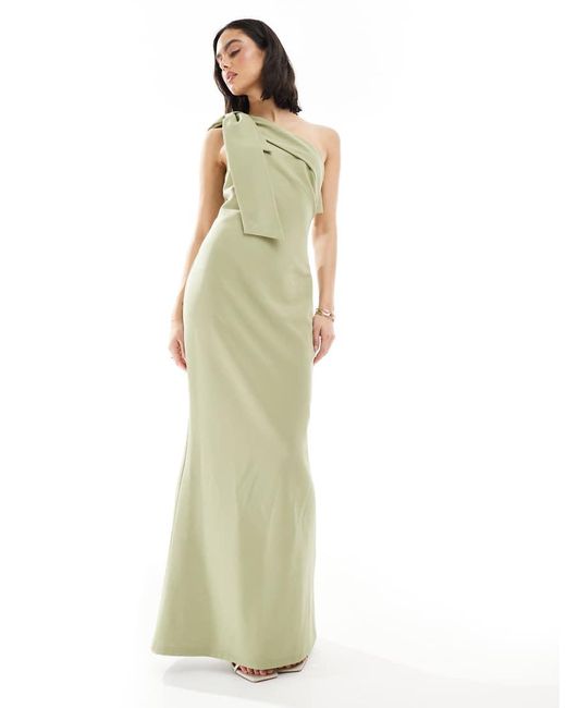 Pretty Lavish White Bridesmaid Crepe One Shoulder Bow Maxi Dress