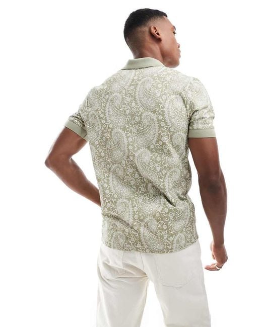 Pretty Green White Pretty Paisley Print Polo Shirt for men