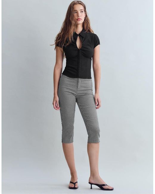 Stradivarius Gray Cut-out Short Sleeve Shirt