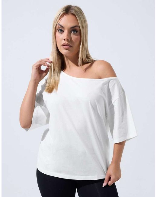 Yours Clothing White Off Shoulder Cotton T-Shirt