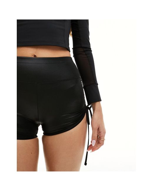 ASOS 4505 Black Ruched Side Tie Booty Shorts