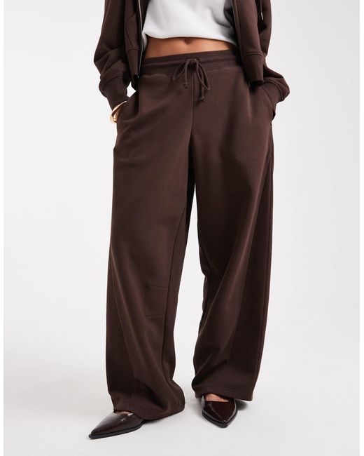 ASOS Brown Oversized Barrel Leg Brushback Sweatpants With Seam Detail