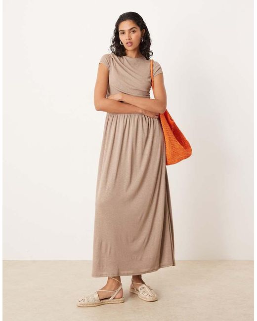 ASOS Natural Drape T-shirt Dropped Waist Maxi Dress