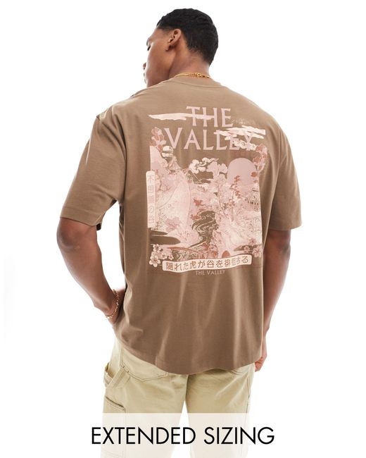 T-shirt oversize à imprimé paysage dans le dos - marron ASOS pour homme en coloris Brown