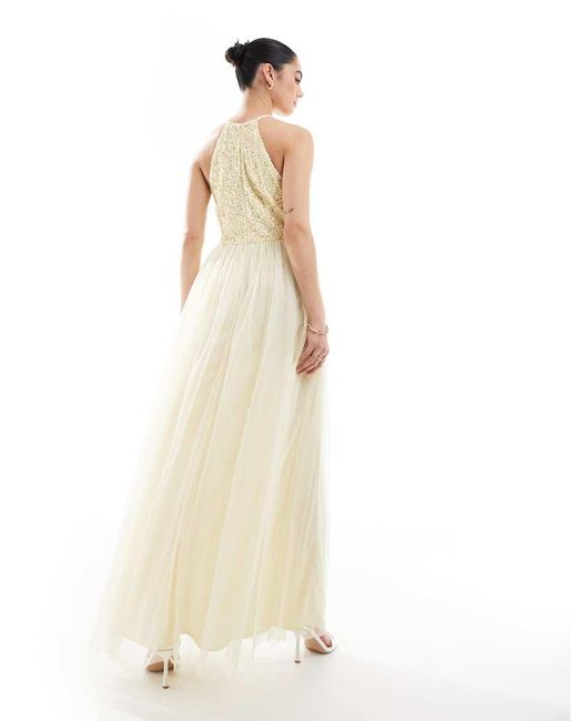 Maya White Embellished Halter Neck Maxi Bridesmaid Dress