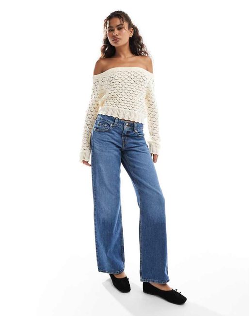 Jersey Con Escote Bardot De Pointelle De -Blanco Miss Selfridge de color Blue