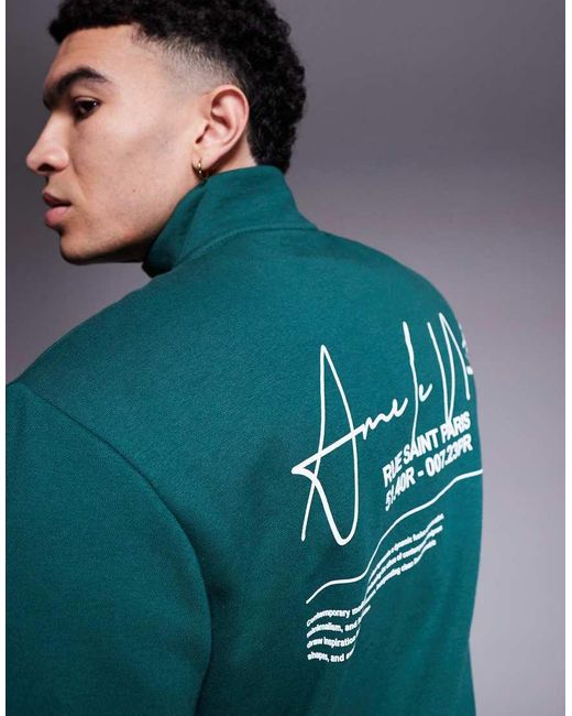 Sudadera Con Media Cremallera Y Estampado "Ame Le Nuit" De (Parte De Un Conjunto) River Island de hombre de color Green