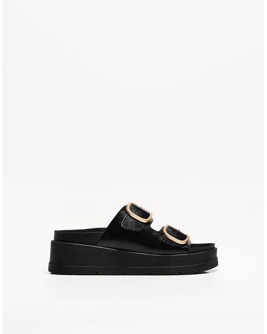 Bershka White Buckled Platform Sandals