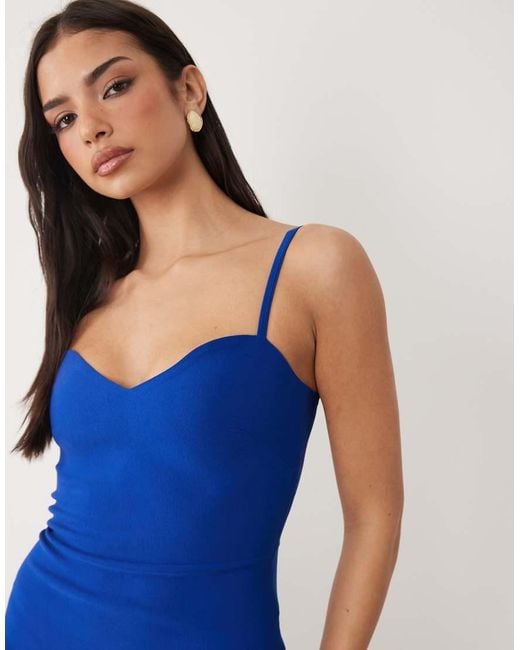 Vesper Blue Bengaline Sweetheart Neck Line Cami Strap Midaxi Dress