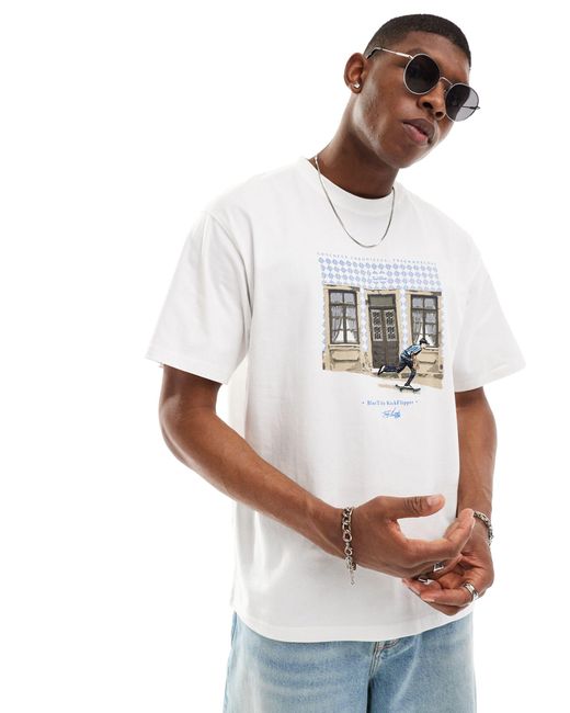 T-shirt à imprimé urbain et skate Pull&Bear pour homme en coloris White