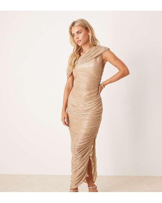 Forever New Natural Mesh Ruched Asymmetrical Midaxi Dress