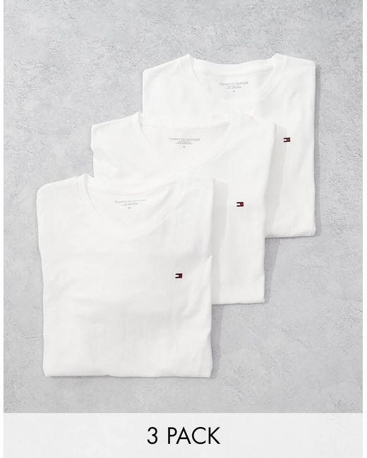 Tommy Hilfiger White Signature Essential Flag Logo 3 Pack T-Shirt for men