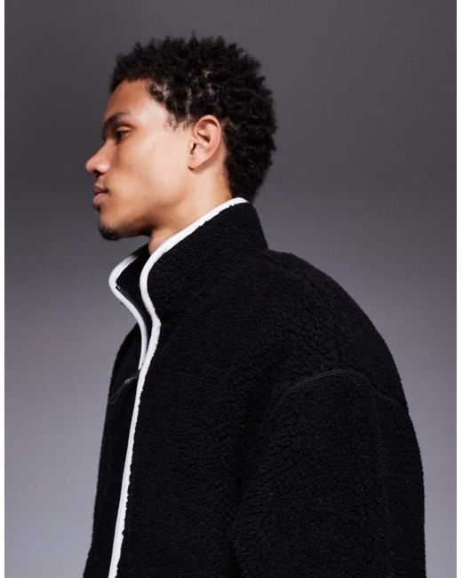 ASOS Blue Relaxed Funnel Neck Zip-through Fleece Sweatshirt for men