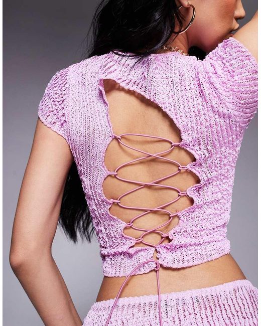 Missy Empire Pink Textured Waffle Open Lace Back Top Co-Ord