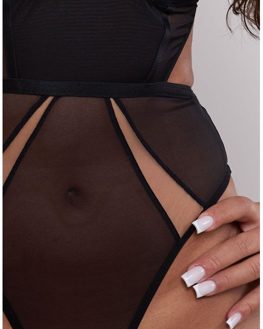 Wolf & Whistle Brown X Michelle Domingos Mesh Strappy Plunge Body
