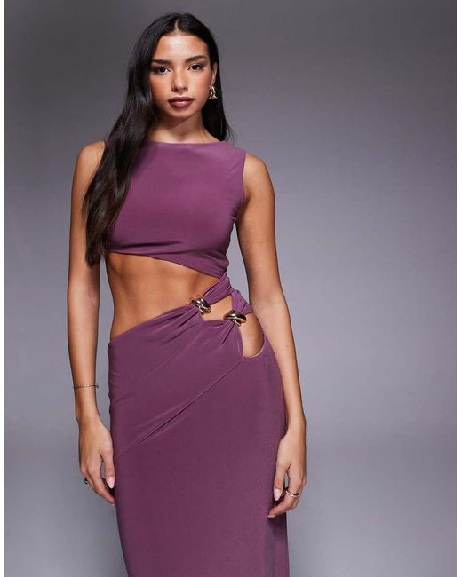 ASOS Purple Sleeveless Cut Out With Hardware Side Detail Maxi Dress