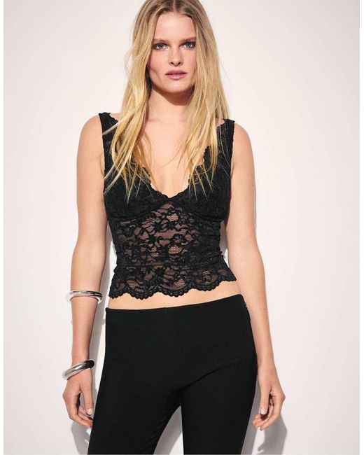 Stradivarius Black Wide-strap Lace Top