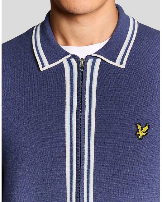 Lyle & Scott Blue Mid Knits Tipped Knitted Zip Through Jacket for men