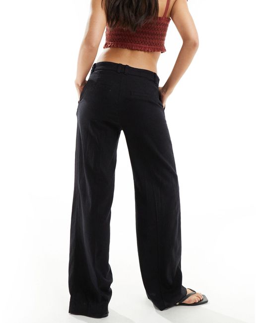 Weekday Black Emmie Low Waisted Linen Mix Trousers