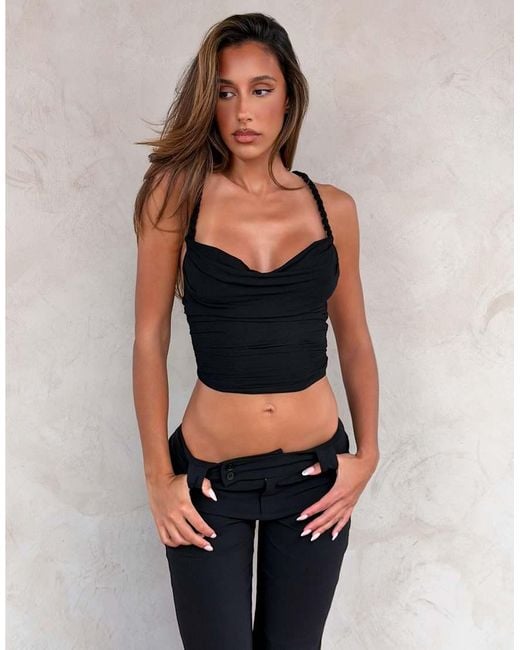 Tiger Mist Black Liola Multiway Rope Strap Cowl Neck Crop Top