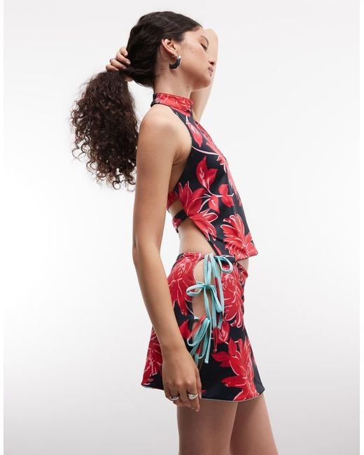 Susmie's Red Susmie's Mambo Reversible Side Tie Mini Skirt