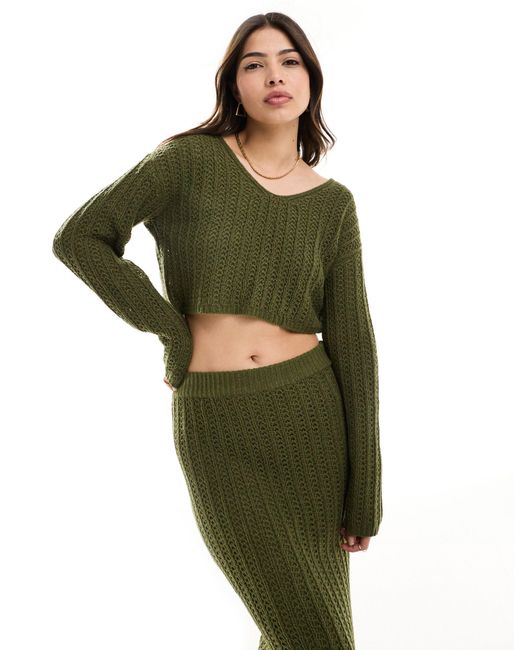 ASOS Green Knitted V Neck Crop Jumper