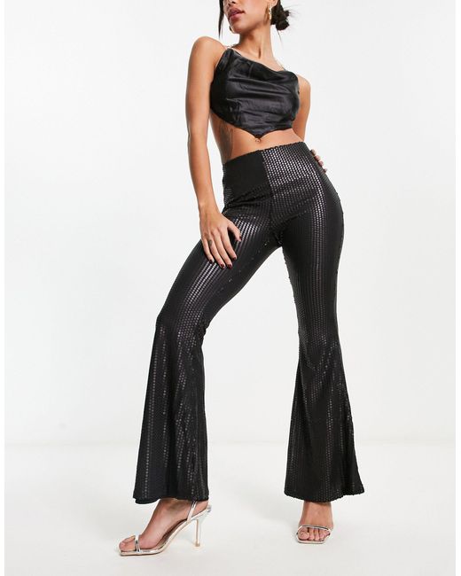 Glamorous High Waisted Flare Trousers in Black | Lyst UK