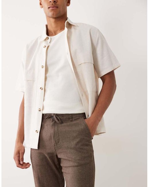 SELECTED Natural Linen Blend Drawstring Pants for men