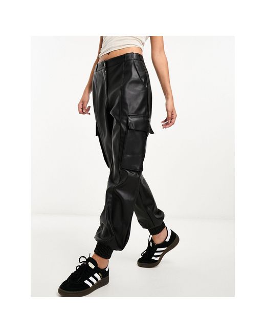 River Island Black Utility Faux Leather Cargo Trouser
