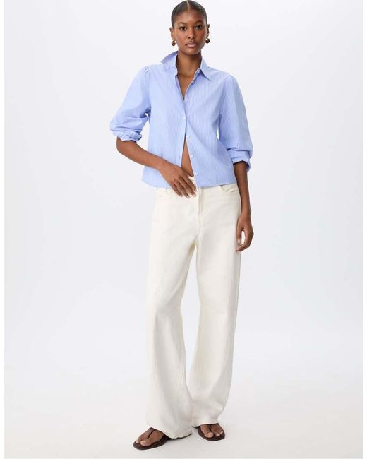 Stradivarius Basic Gestreept Poplin Overhemd Met Pofmouwen in het Blue
