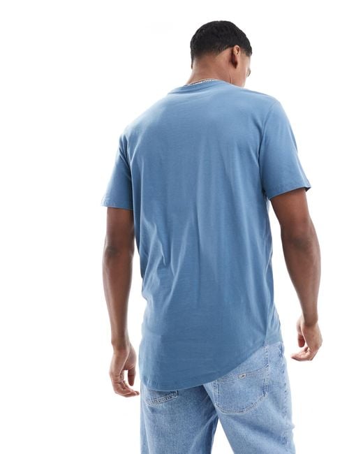 Jack & Jones Blue Essentials Longline T-shirt With Curve Hem for men