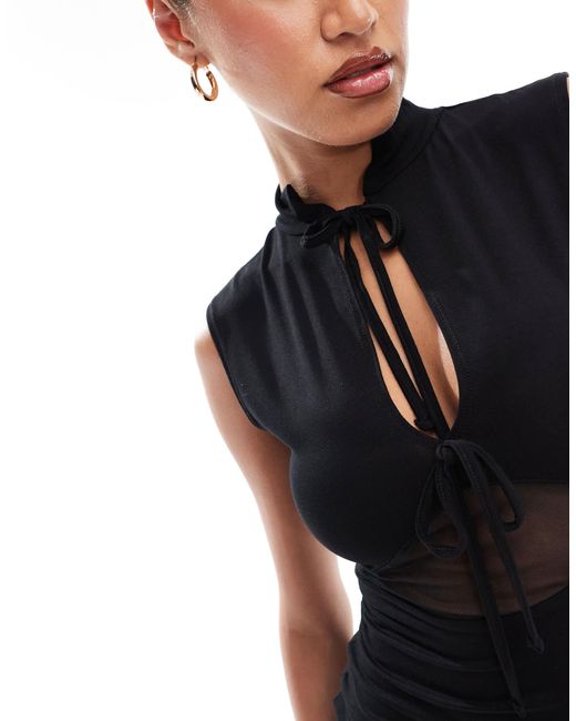 ASOS Black Mesh Panel Keyhole Mini Dress With Double Ties