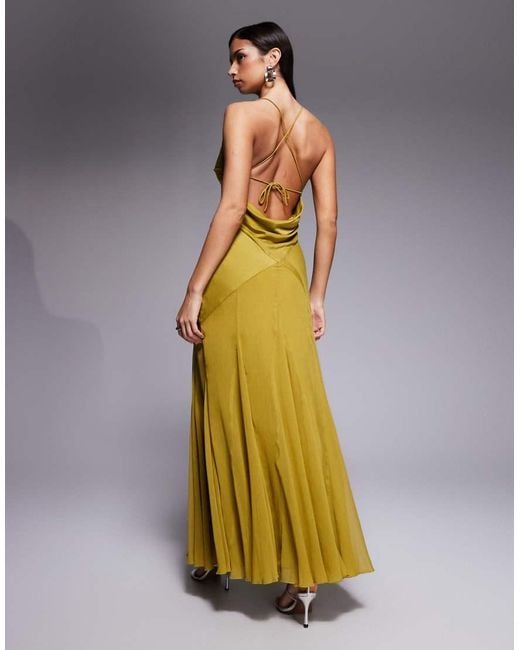 ASOS Metallic Bias Cut Plunge Bodice Maxi Dress With Godets