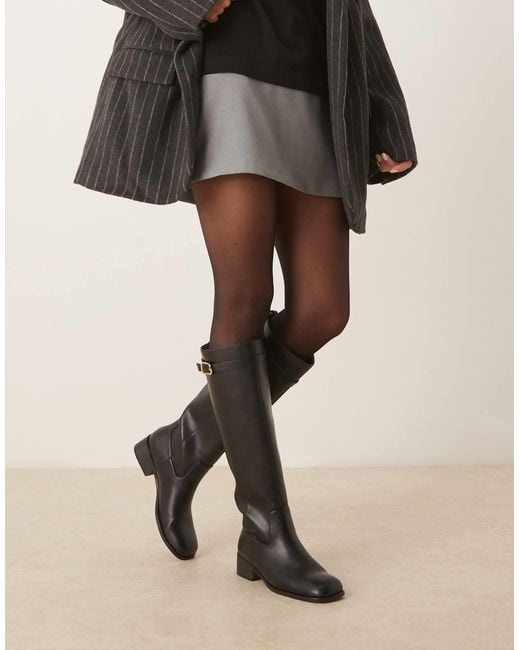 Glamorous Black Riding Knee Boots With Buckle Detail
