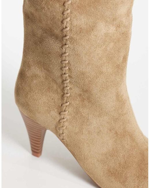 ASOS White Calliope Heeled Knee Boots With Whipstitch Detail