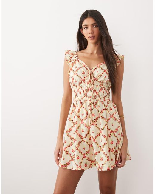 Wednesday's Girl Natural Ruffle Detail Milkmaid Minidress