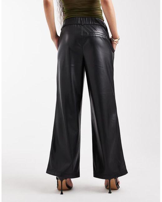 Only Petite Black Wide Leg Faux Leather Trousers