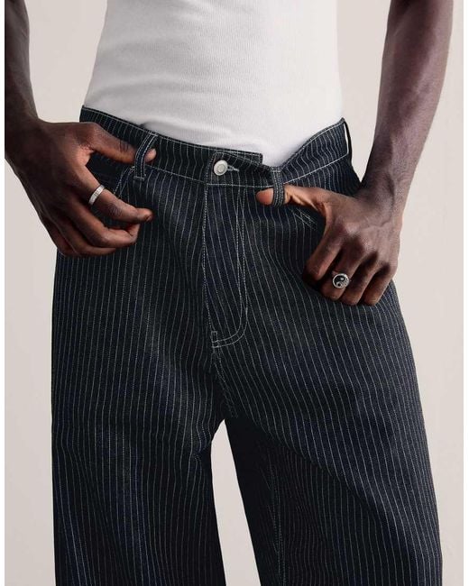 Bershka Natural Stripe Barrel Jeans for men