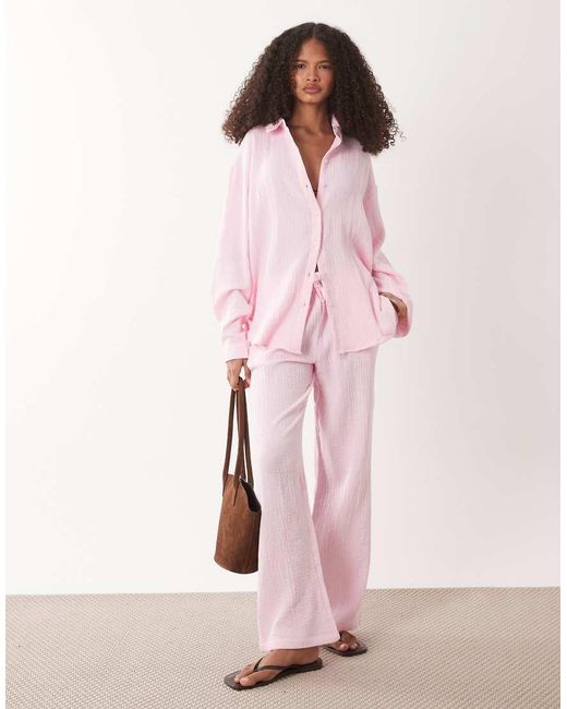 Jdy Pink Loose Fit Cheesecloth Co-ord Shirt